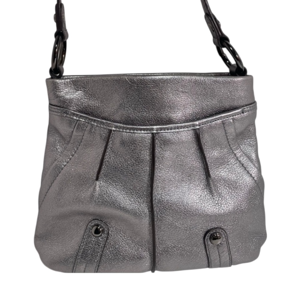 B. Makowsky Metallic Pewter Lakewood Women's Leather Crossbody Bag NWOT